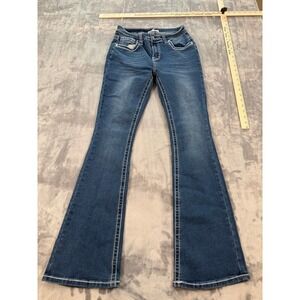 BAMBOO Women's Size 9 Dark Wash Embroidered Rhinestone Bootcut Jeans